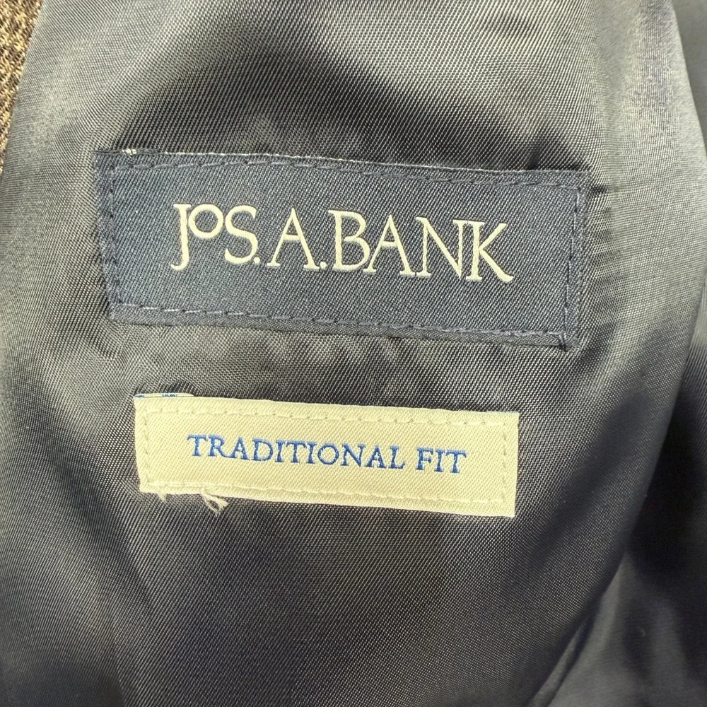 Jos. A Bank 54R Sport Coat Brown Blue Windowpane Houndstooth Wool Blend Business